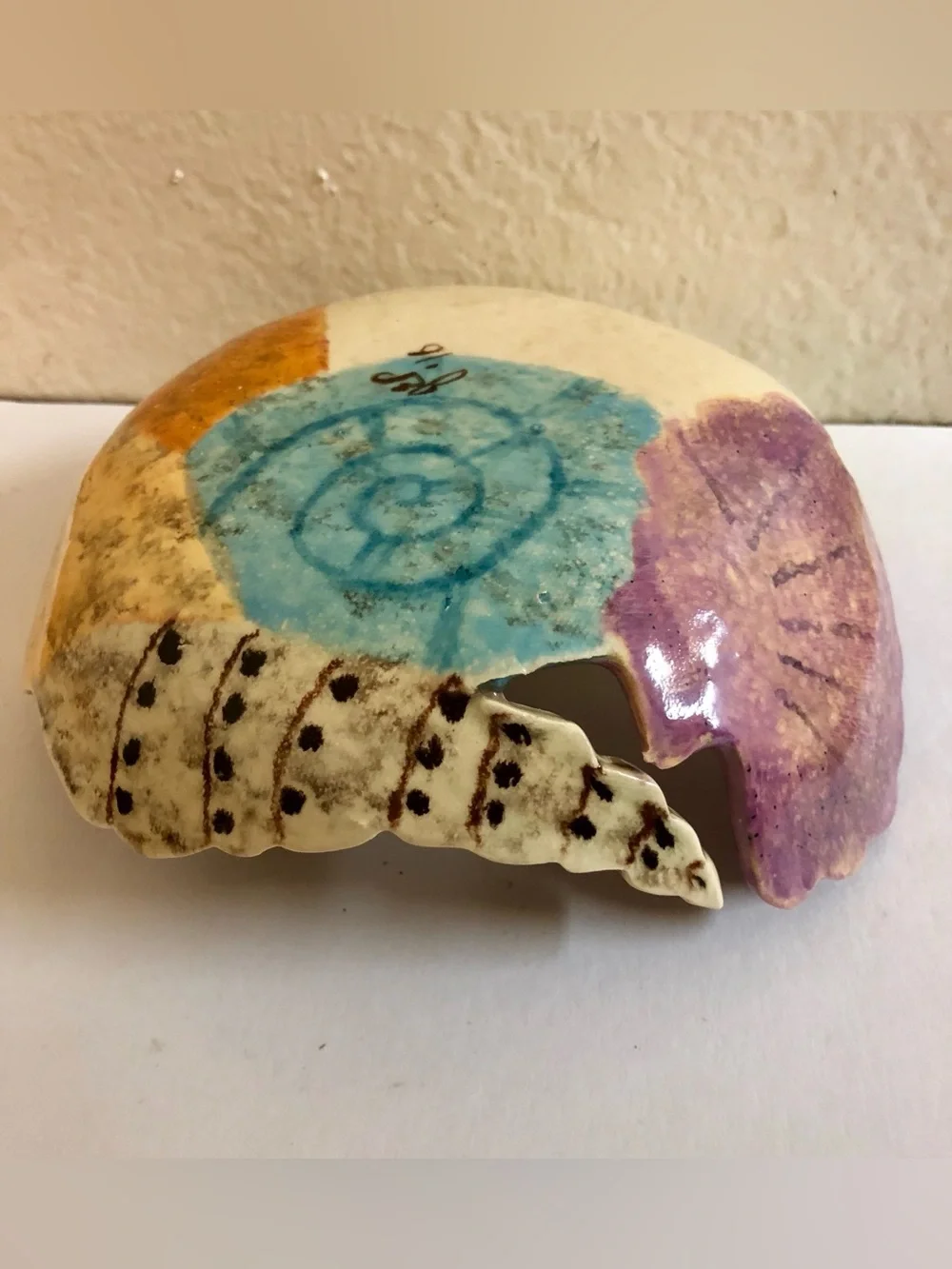 Handmade Ceramic Seashell Accent Dish - Multicolor. Signed
